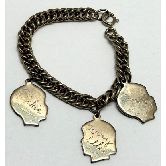 Vintage children's head ID charm bracelet - Picture 1 of 4